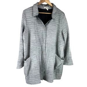 Eileen Fisher Chevron Print Knit Long Sleeve Jacket Grey MISSING BUTTON Sz XL